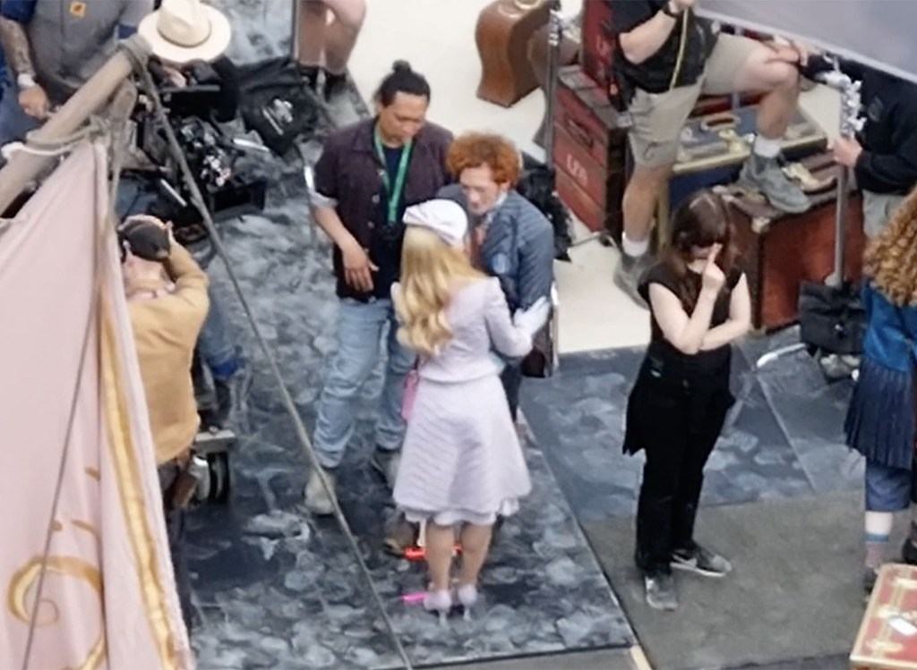 Ariana Grande and Ethan Slater on set of Wicked in the UK.