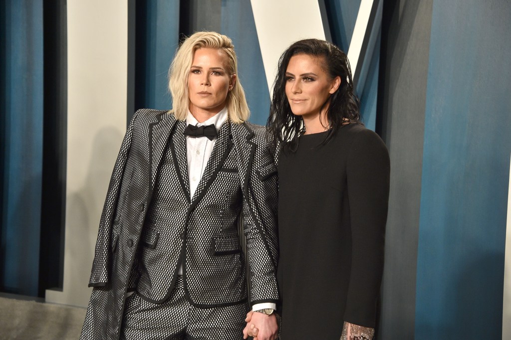 Ashlyn Harris and Ali Krieger attend the 2020 Vanity Fair Oscar Party at Wallis Annenberg Center for the Performing Arts on February 09, 2020 in Beverly Hills, Calif.