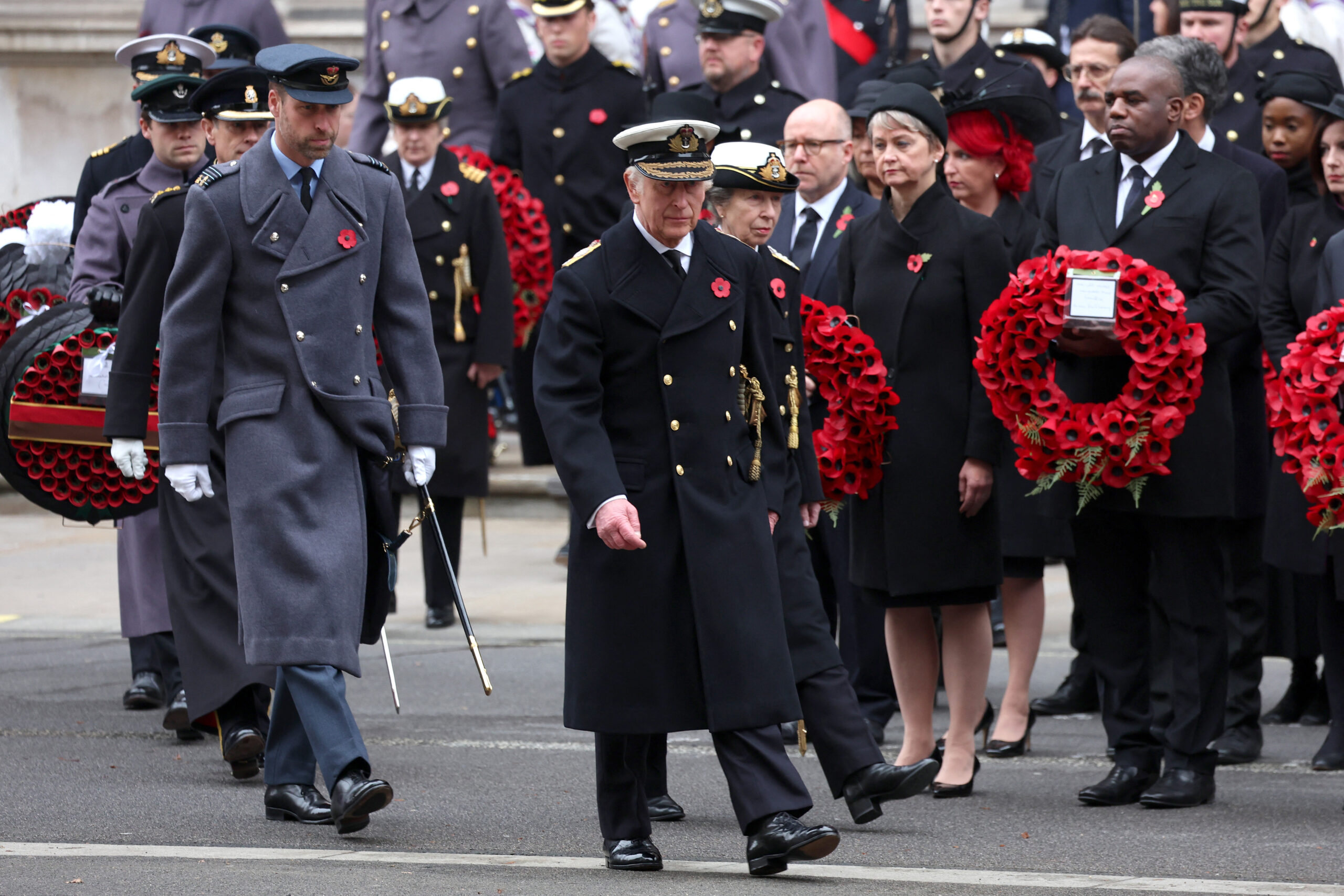 Prince William and King Charles III at the Cenotaph.