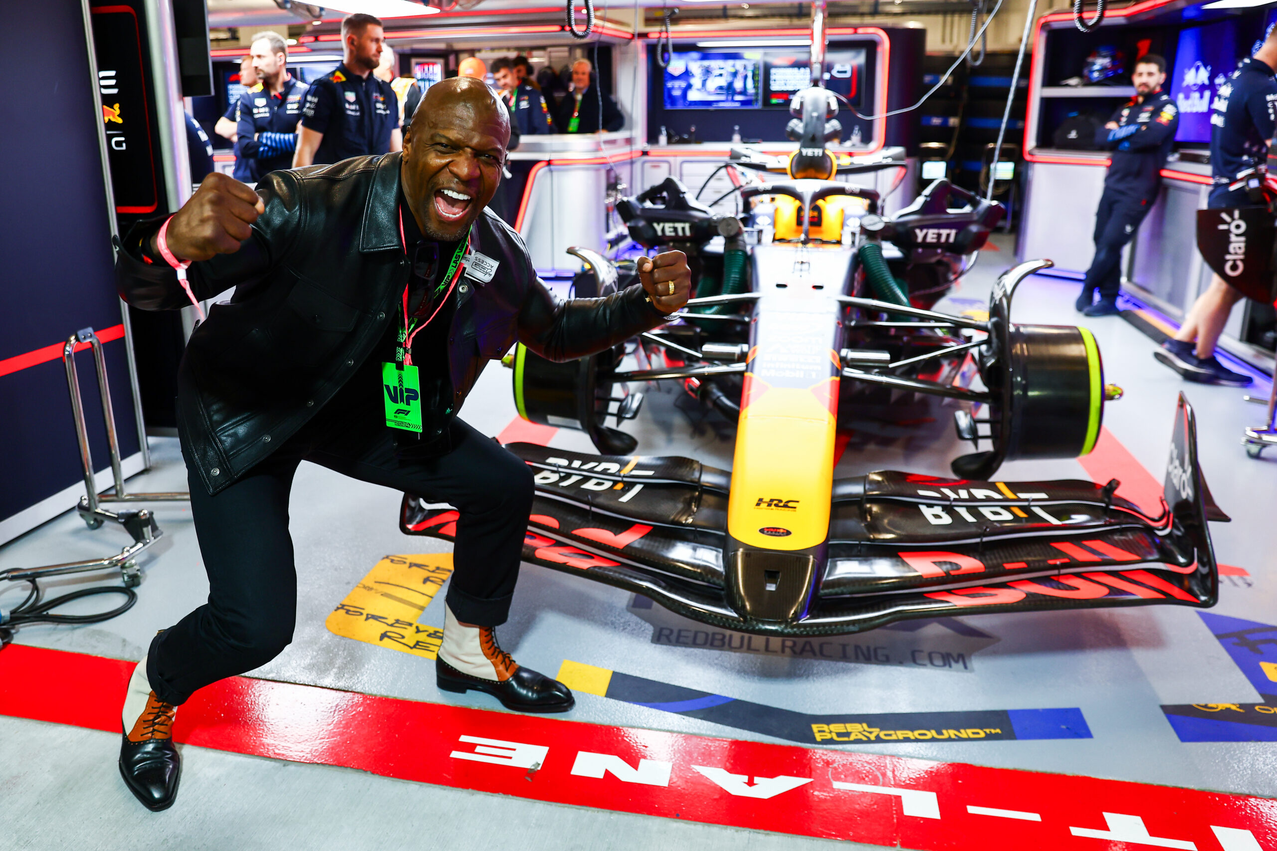 Terry Crews poses for a photo outside the Oracle Red Bull Racing garage prior to the F1 Grand Prix of Las Vegas at Las Vegas Strip Circuit on November 23, 2024 in Las Vegas, Nevada