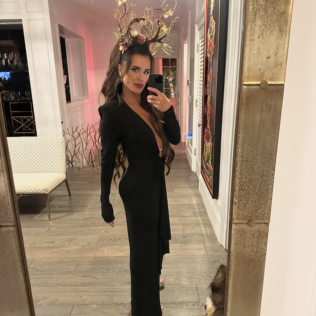 Kyle Richards shows off some antlers as she gets ready for the premiere of "The Real Housewives of Beverly Hills".