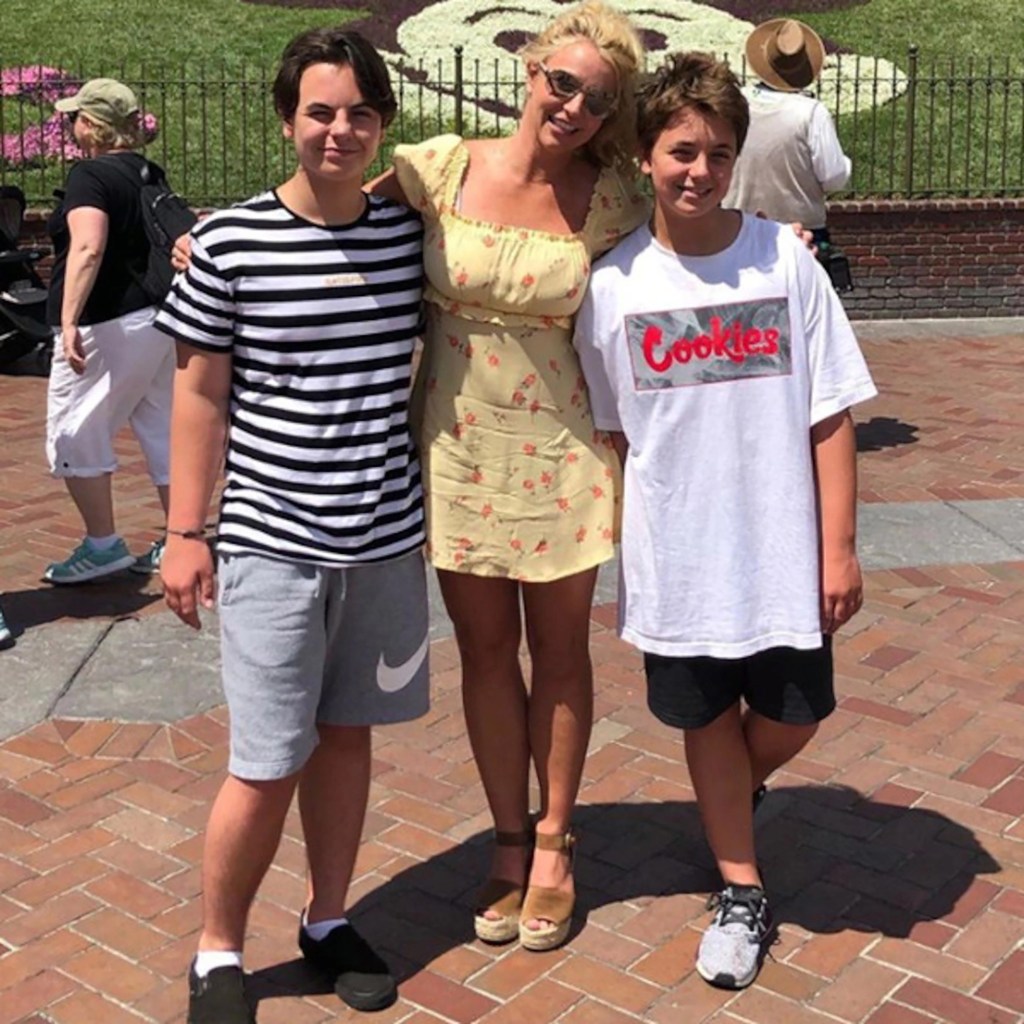 Britney Spears with her sons at Disneyland.