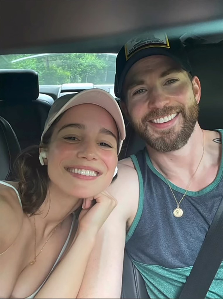 Chris Evans and Alba Baptista pose together in a photo posted to Instagram.