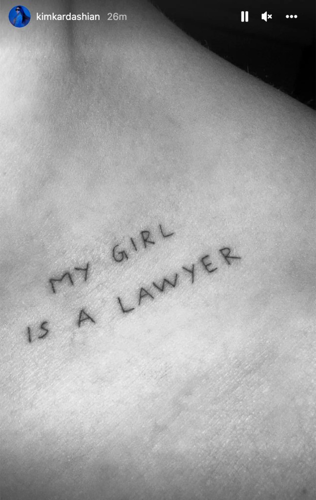 Davidson's tattoo on shoulder reading 'My girl is a lawyer', dedicated to Kim Kardashian's dream of becoming a lawyer