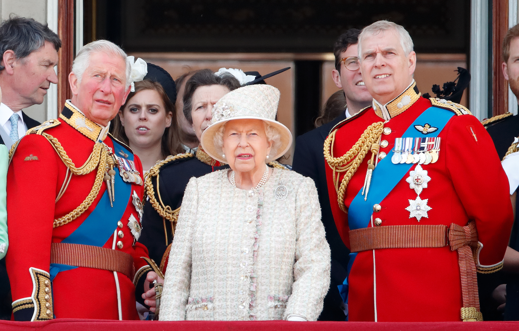 Charles, Queen Elizabeth and Andrew.