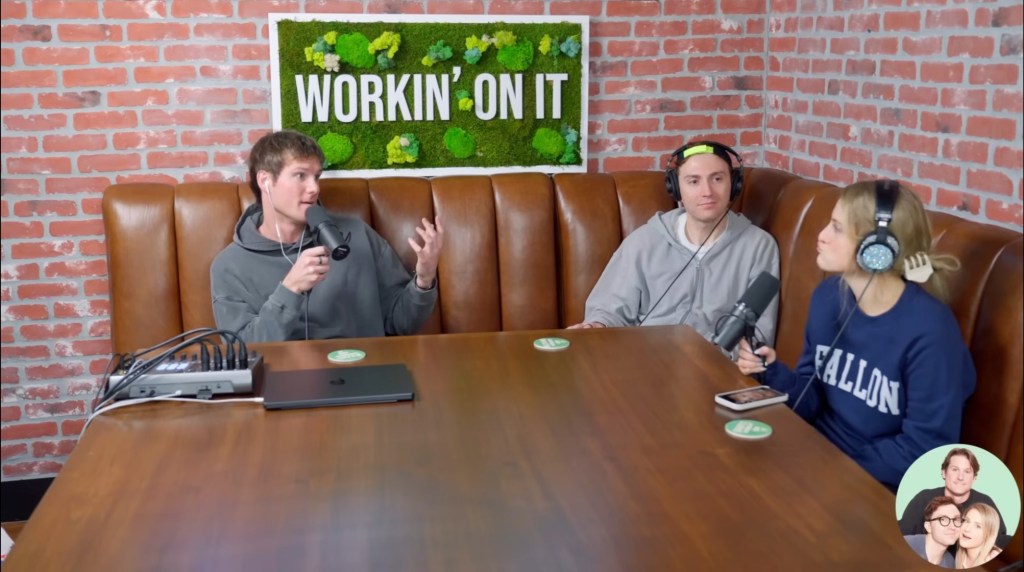 Ryan Trainor, Daryl Sabara, and Meghan Trainor on their podcast.