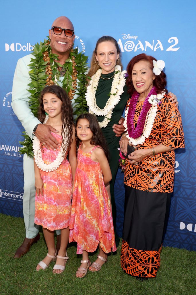 Dwayne "The Rock Johnson, Lauren Hashian and daughters at "Moana 2" premiere Thursday