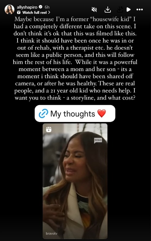 Jill Zarin's daughter Ally Shapiro's Instagram Story about Robert Cosby Jr.