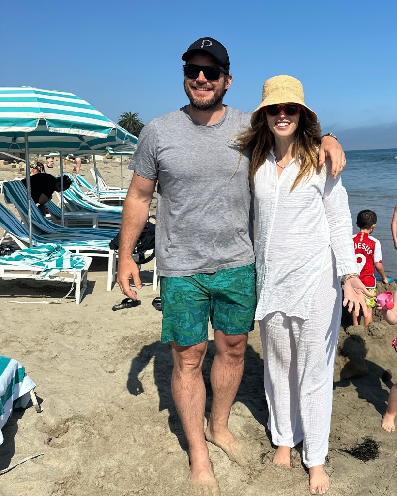 Katherine Schwarzenegger and Chris Pratt in beach Instagram photo