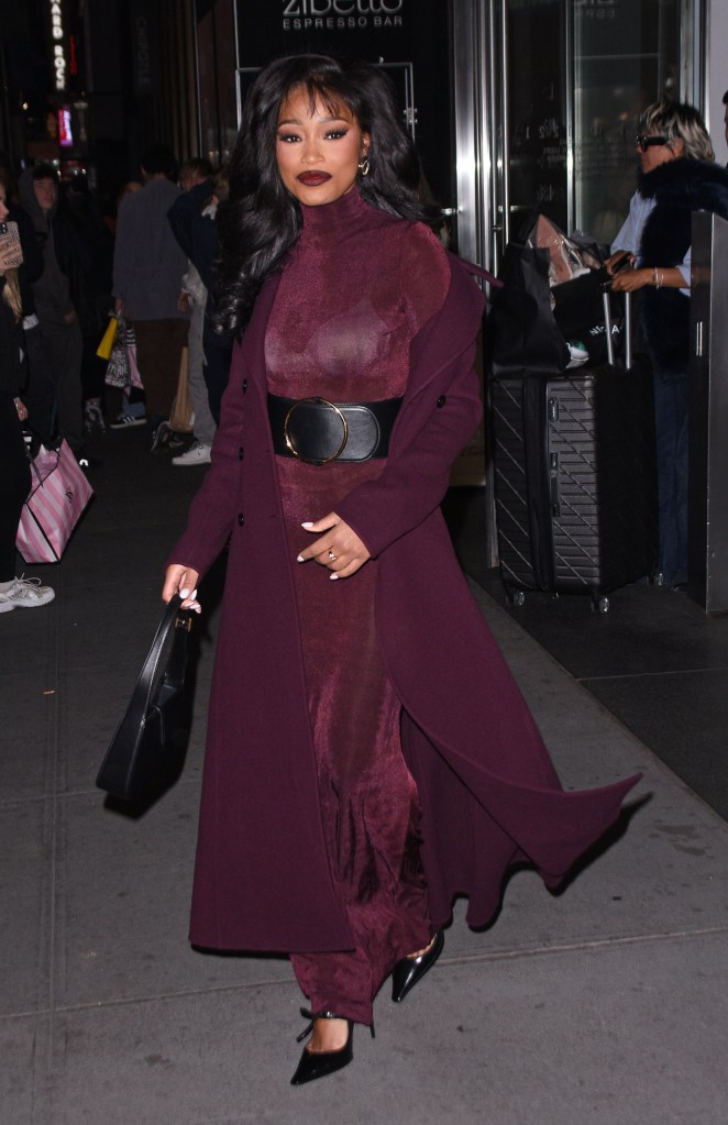 Keke Palmer stuns in maroon while out in NYC.