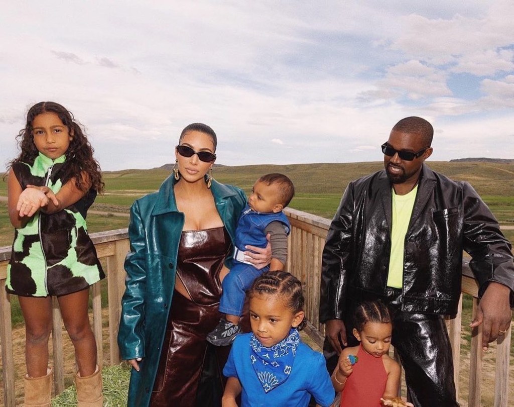 Kanye West and Kim Kardashian with their four kids.