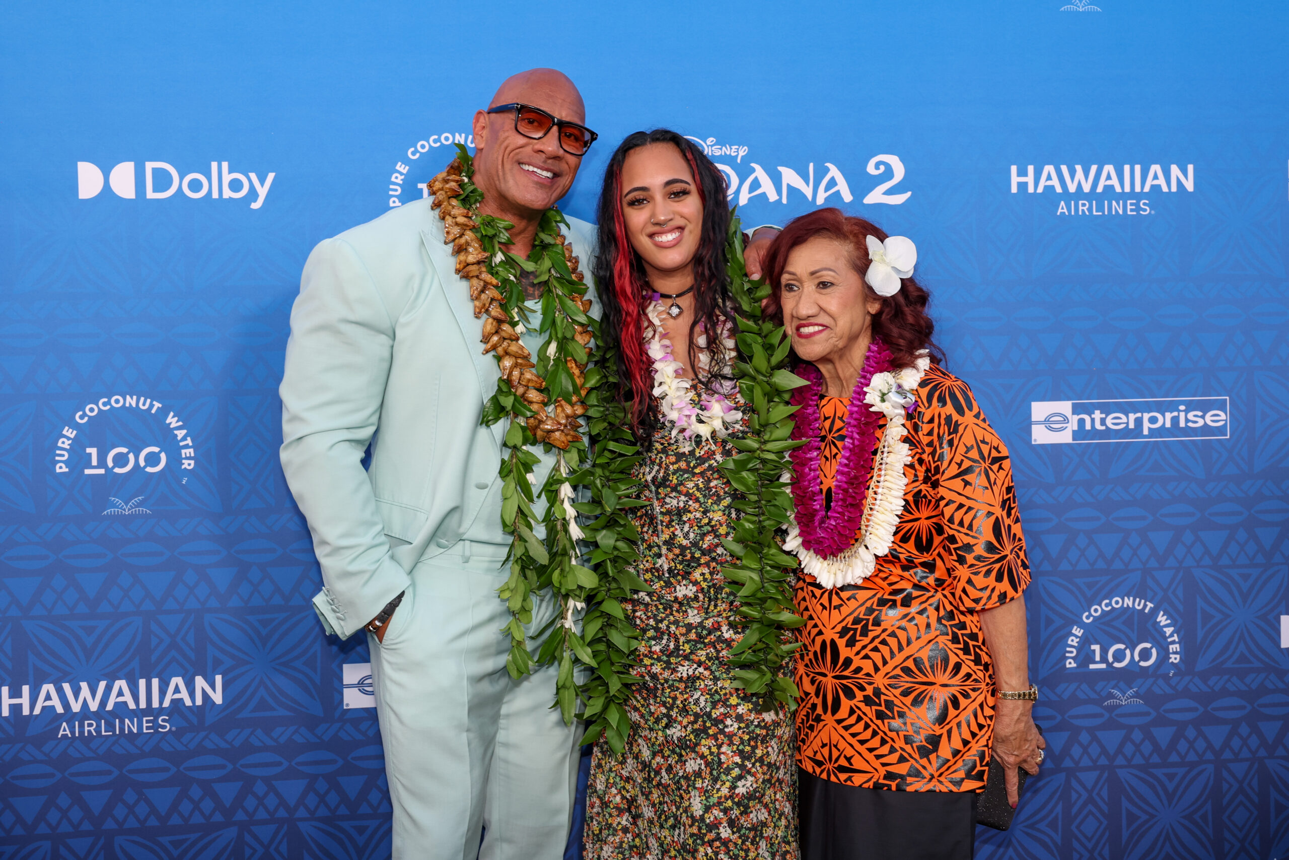 Dwayne "The Rock Johnson, mom and daughter at "Moana 2" premiere Thursday