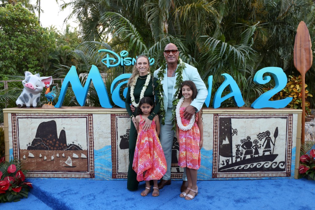 Dwayne "The Rock Johnson, Lauren Hashian and daughters at "Moana 2" premiere Thursday