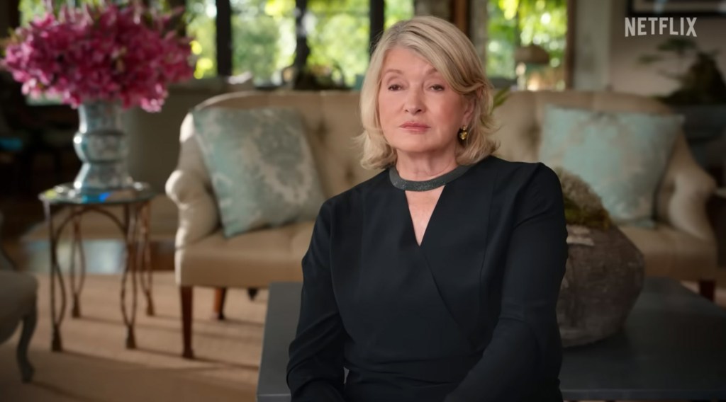 Martha Stewart sitting being interview, still from "Martha" documentary.