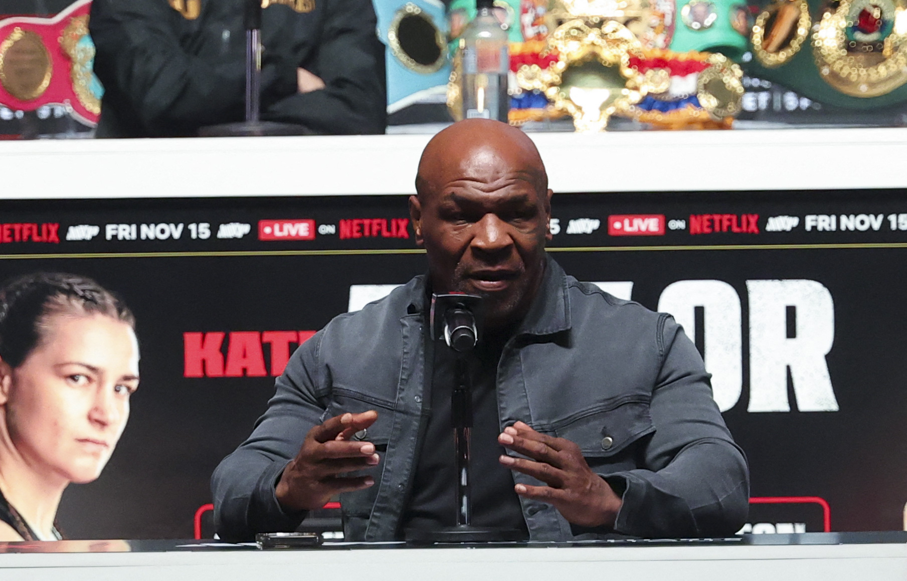 Mike Tyson speaking to the media.