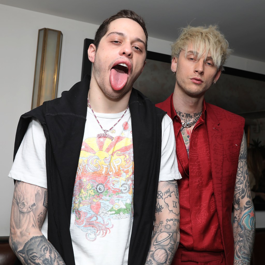 Pete Davidson and Colson Baker (Machine Gun Kelly) posing for a photo at the New York Premiere of 'Big Time Adolescence'