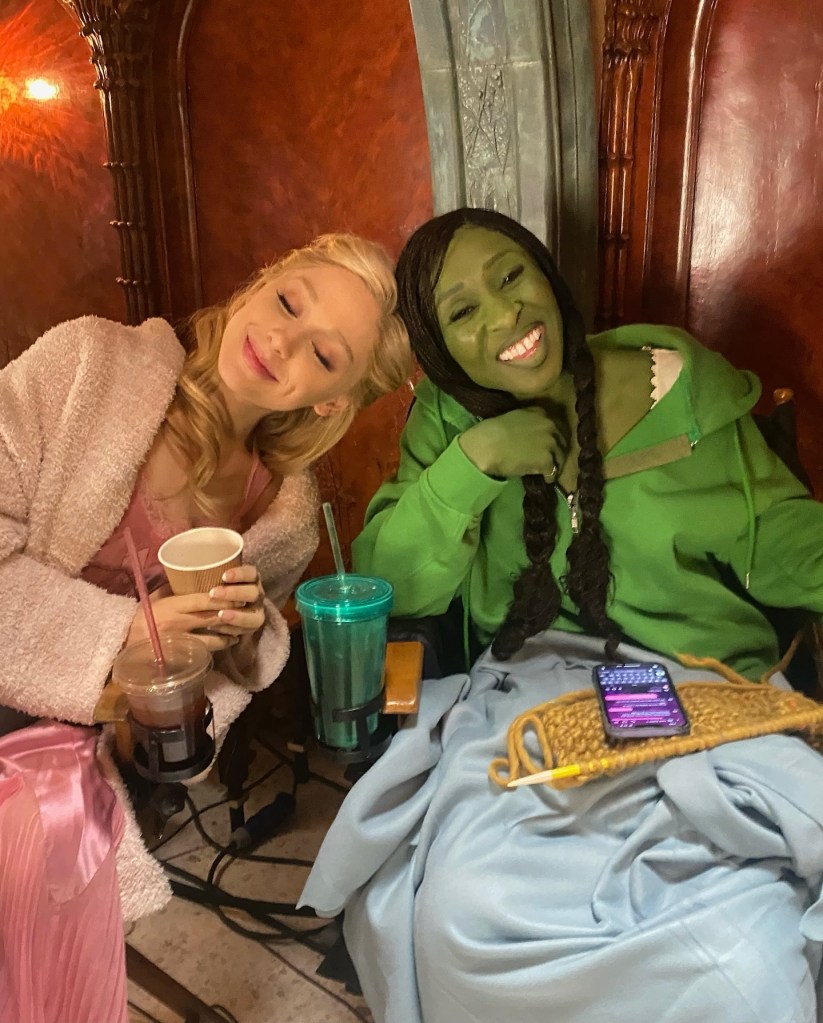 Ariana Grande and Cynthia Erivo on set of Wicked