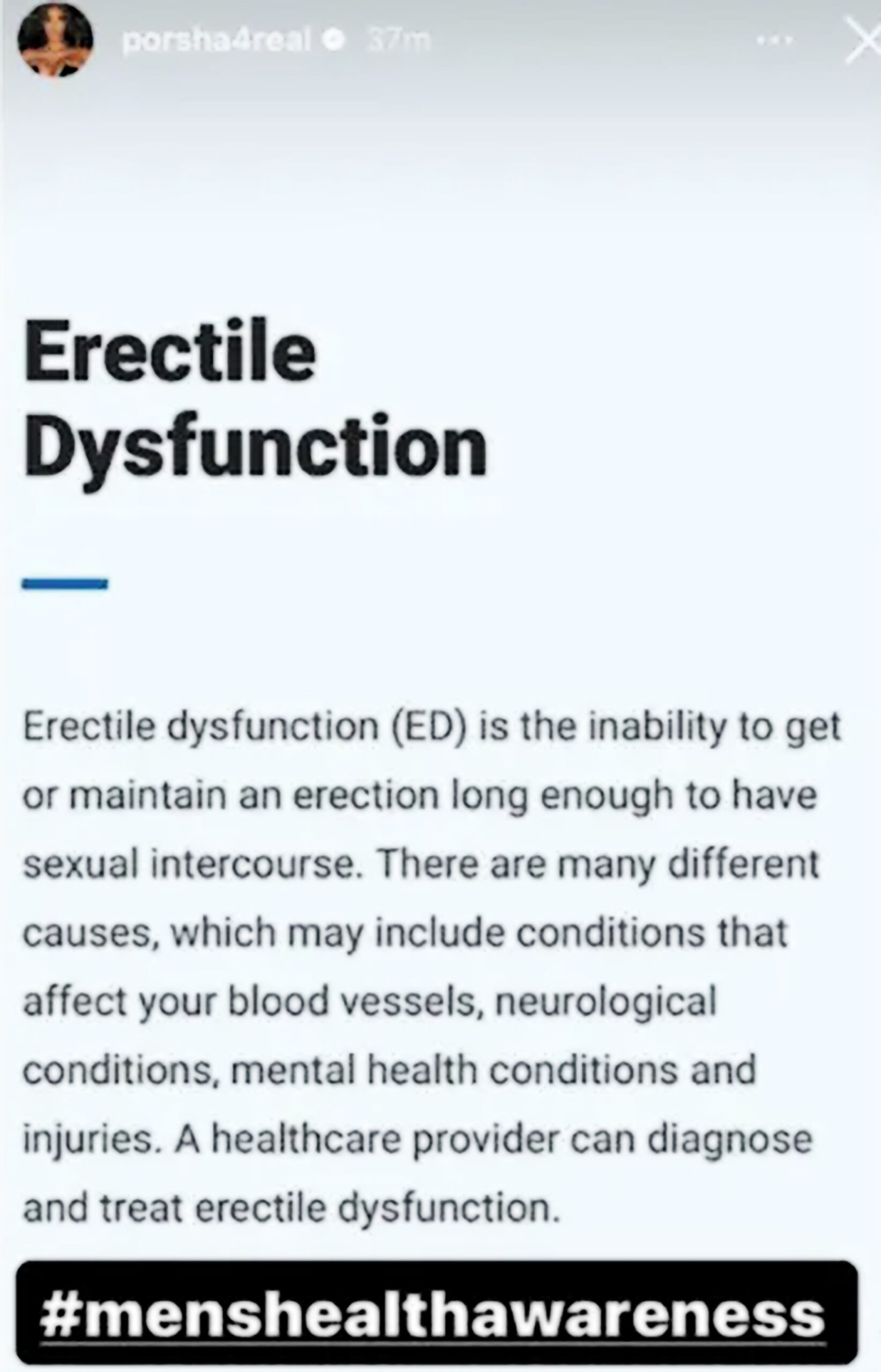 Porsha Williams' Instagram Story about erectile dysfunction