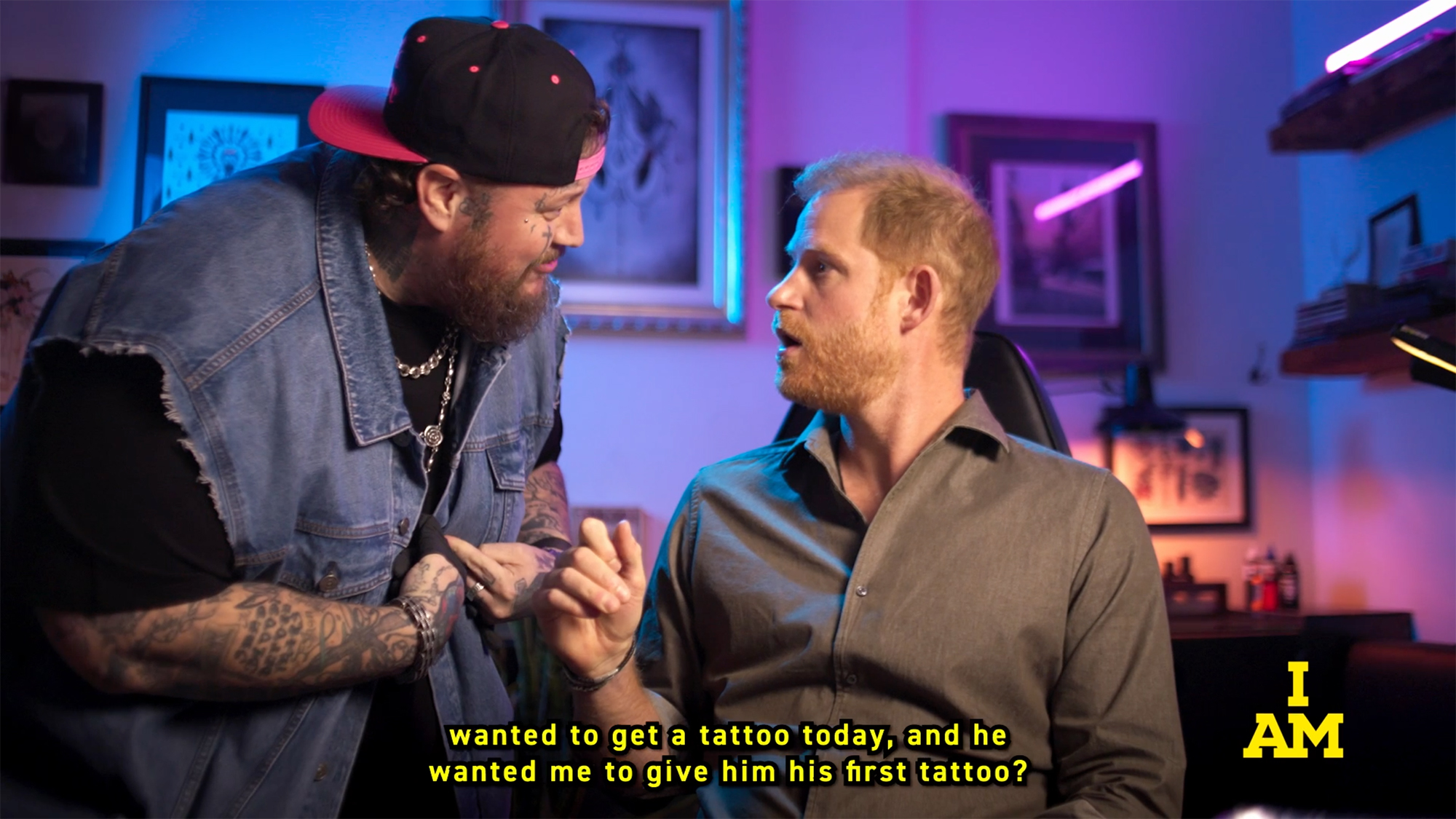 Jelly Roll and Prince Harry in the tattoo shop.