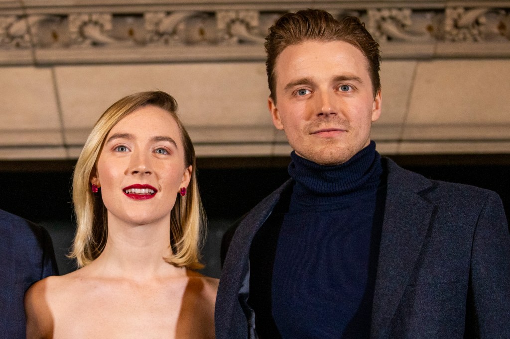 Saoirse Ronan and Jack Lowden attend Mary Queen of Scots premiere on Jan. 14, 2019, in Edinburgh, Scotland.