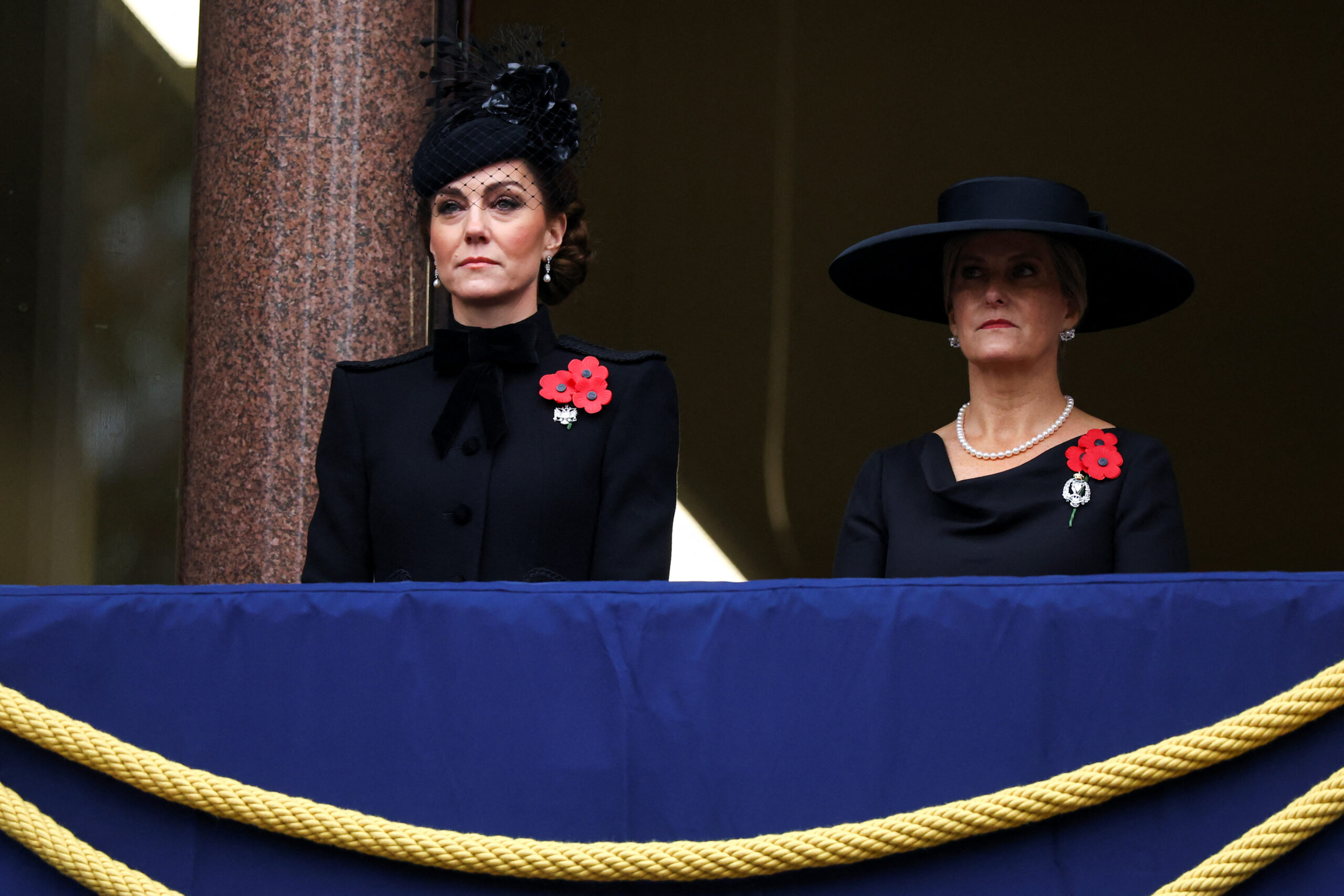 Kate Middleton and Sophie, Duchess of Edinburgh on the balcony during the National Service of Remembrance at The Cenotaph.