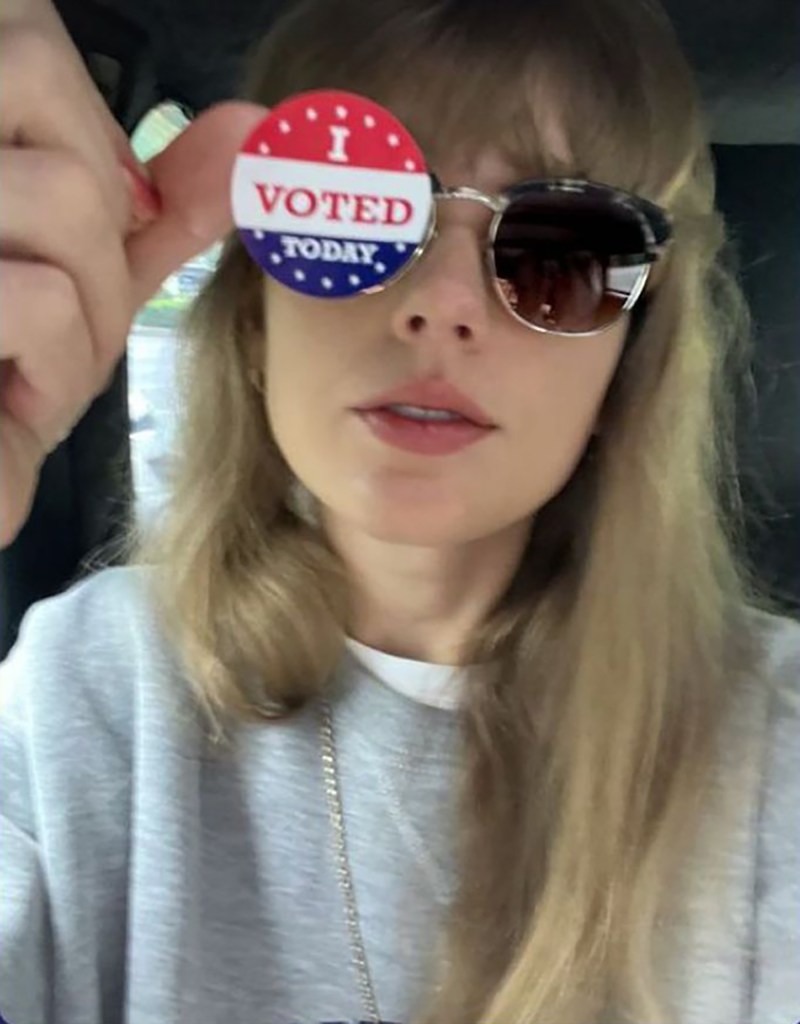 Taylor Swift with voting sticker