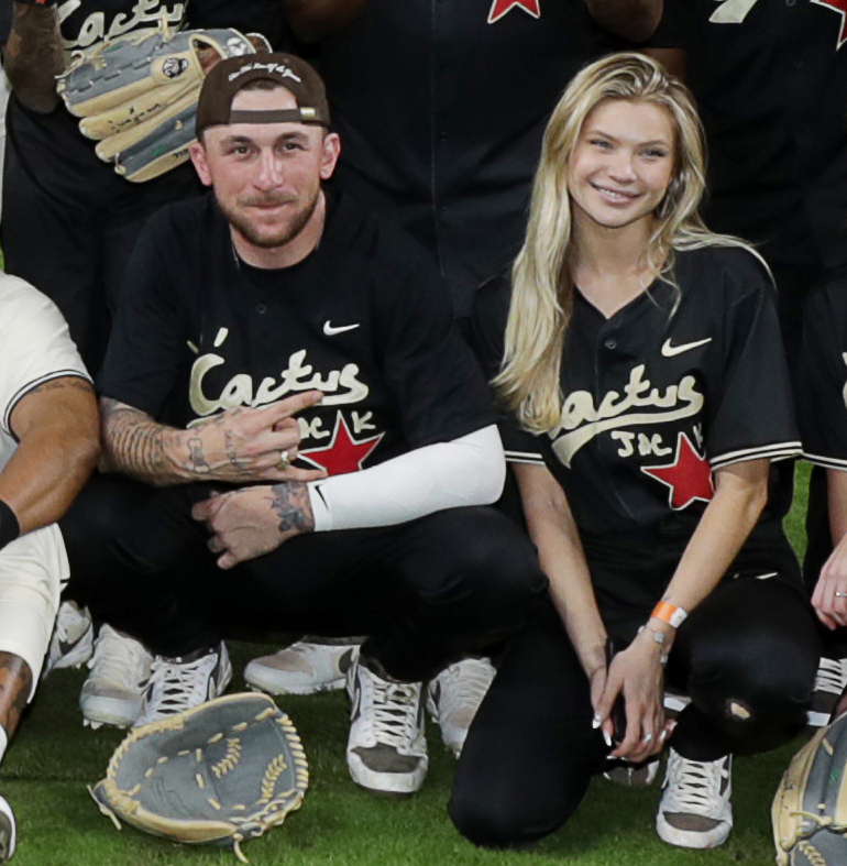 Johnny Manziel and Josie Canseco at a celebrity softball game in Houston in February 2024