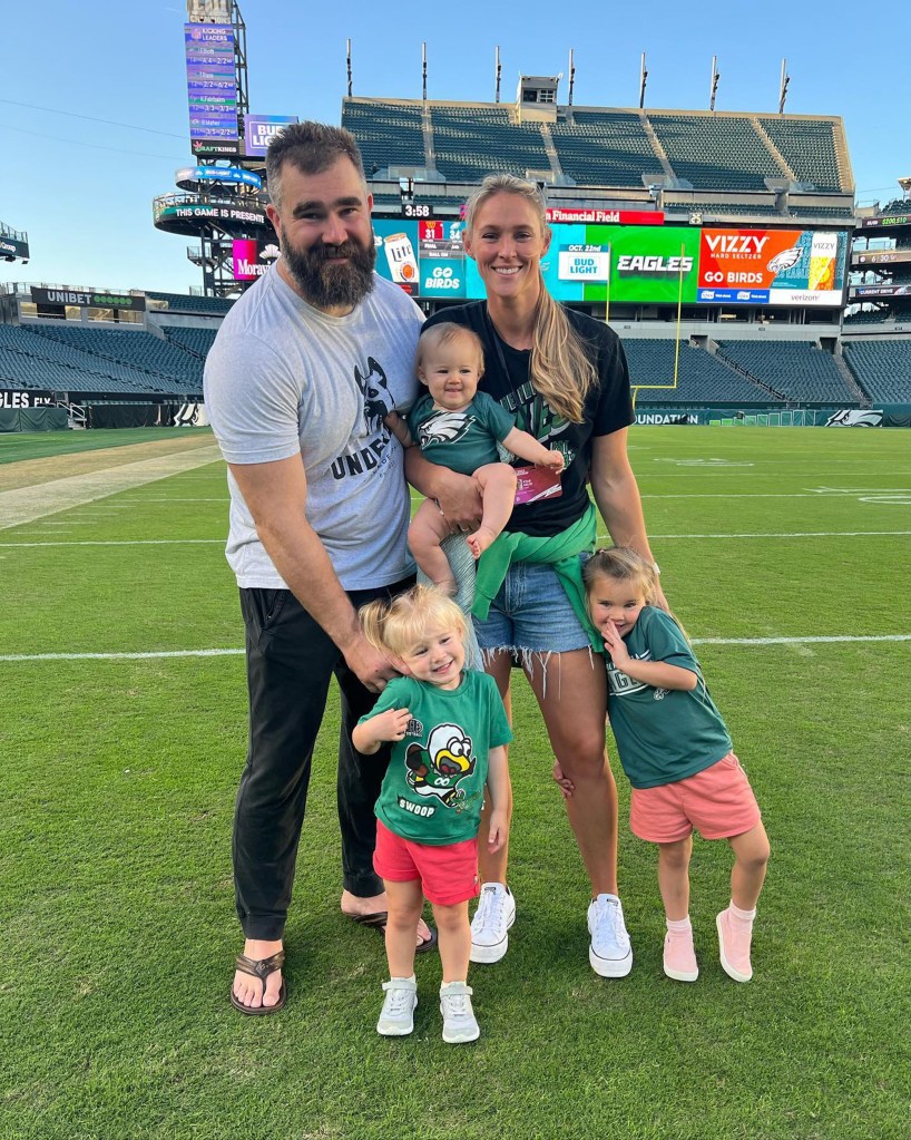 Jason and Kylie Kelce with their kids