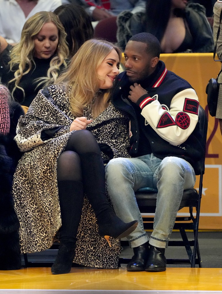 Adele and Rich Paul attend the 2022 NBA All-Star Game at Rocket Mortgage Fieldhouse on Feb. 20, 2022 in Cleveland.