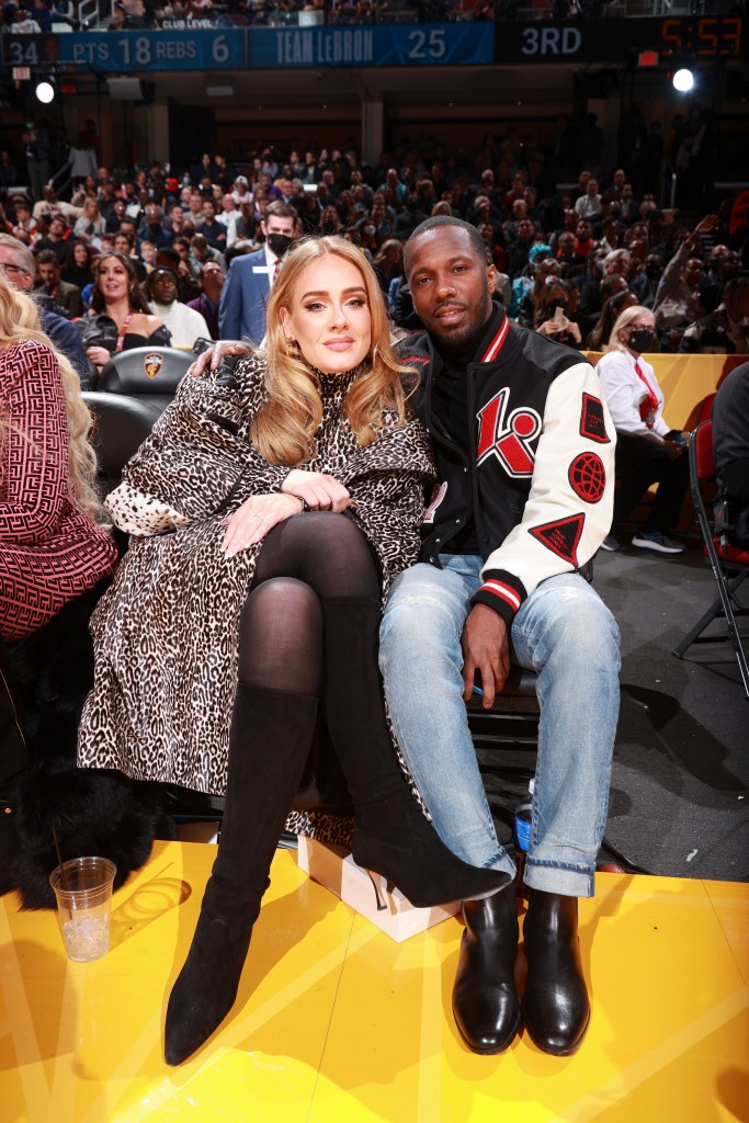 Adele and Rich Paul pose for a photo during the 2022 NBA All-Star Game as part of 2022 NBA All Star Weekend on February 20, 2022 at Rocket Mortgage FieldHouse in Cleveland.