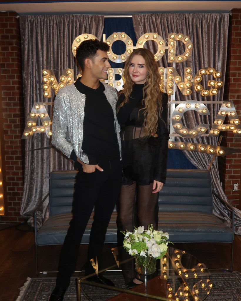 Ezra Sosa and Anna Delvey pose together on "Good Morning America."