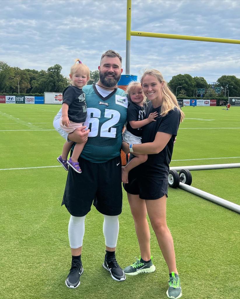 Jason and Kylie Kelce with their kids