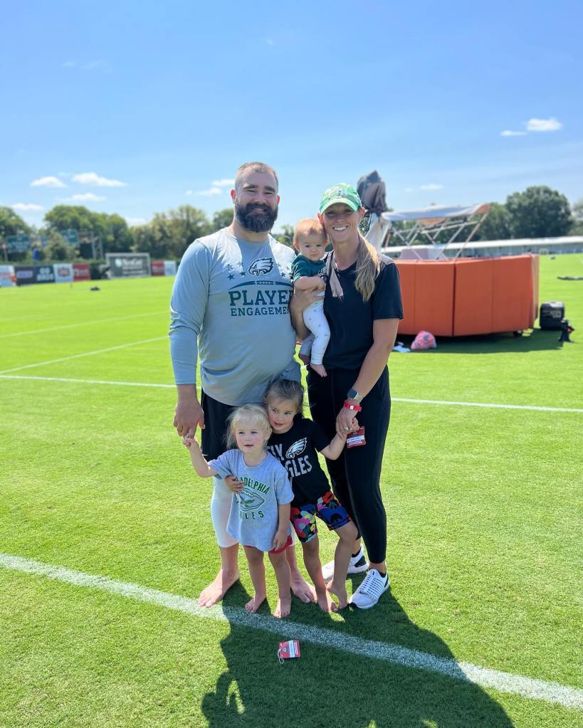 Jason and Kylie Kelce with their kids