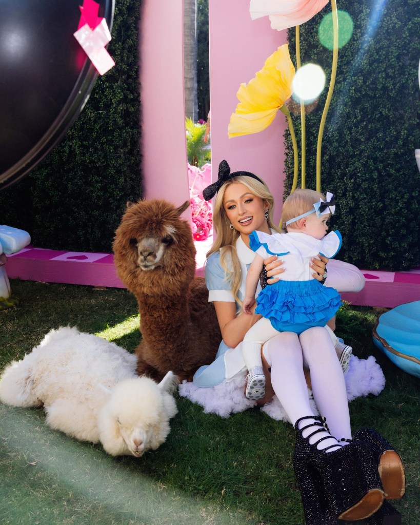 Paris Hilton and London with llamas at London's first birthday party on Nov. 11.