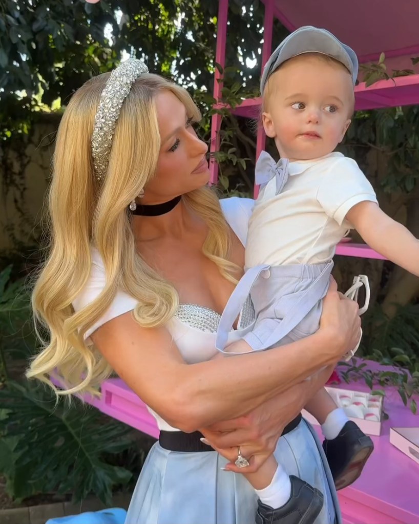 Paris Hilton and son Phoenix at London's first birthday party on Nov. 11.