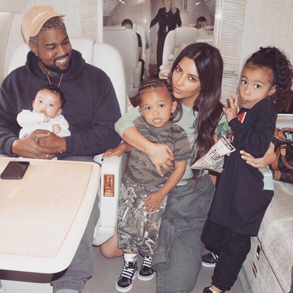 Kim Kardashian with Kanye west and their kids