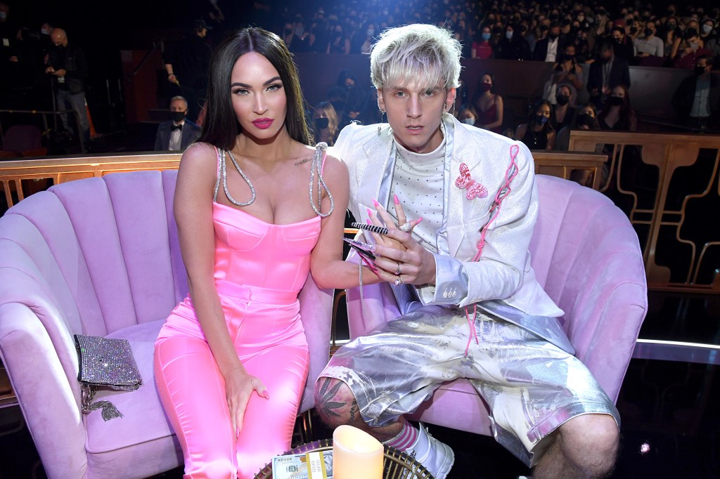 Megan Fox and Machine Gun Kelly attend the 2021 iHeartRadio Music Awards at The Dolby Theatre in Los Angeles, Calif.