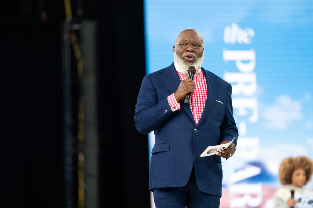 Bishop TD Jakes speaks during Woman Evolve 2024 at Globe Life Field on September 26, 2024 in Arlington, Texas.