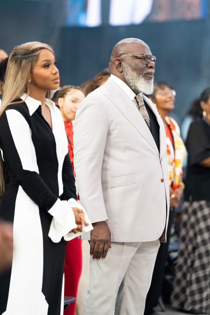 Pastor Sarah Jakes Roberts and Bishop TD Jakes attend Woman Evolve 2024 at Globe Life Field on September 28, 2024 in Arlington, Texas.