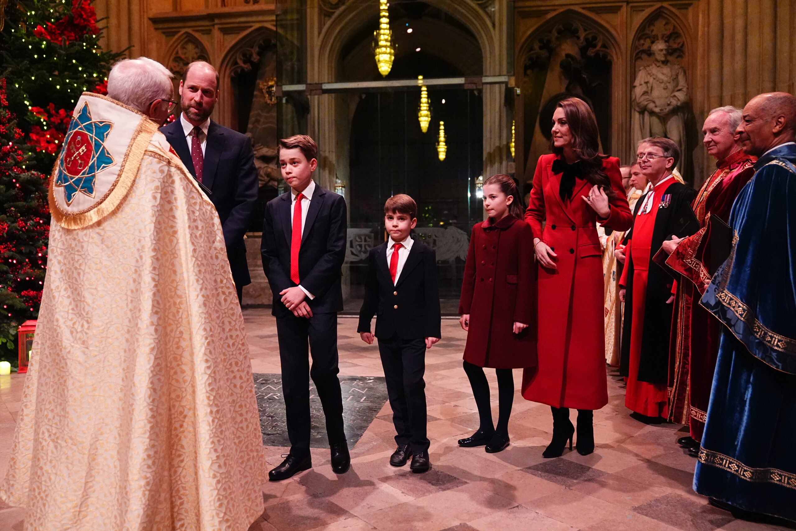 Prince William, Princess Charlotte, Prince George, Prince Louis and Kate Middleton at the "Together at Christmas" carol service in December 2024