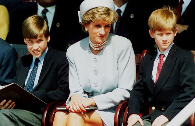 Anwar Hussein/Getty Princess Diana, Princess of Wales with her sons Prince William and Prince Harry attend the Heads of State VE Remembrance Service in Hyde Park on May 7, 1995 in London, England