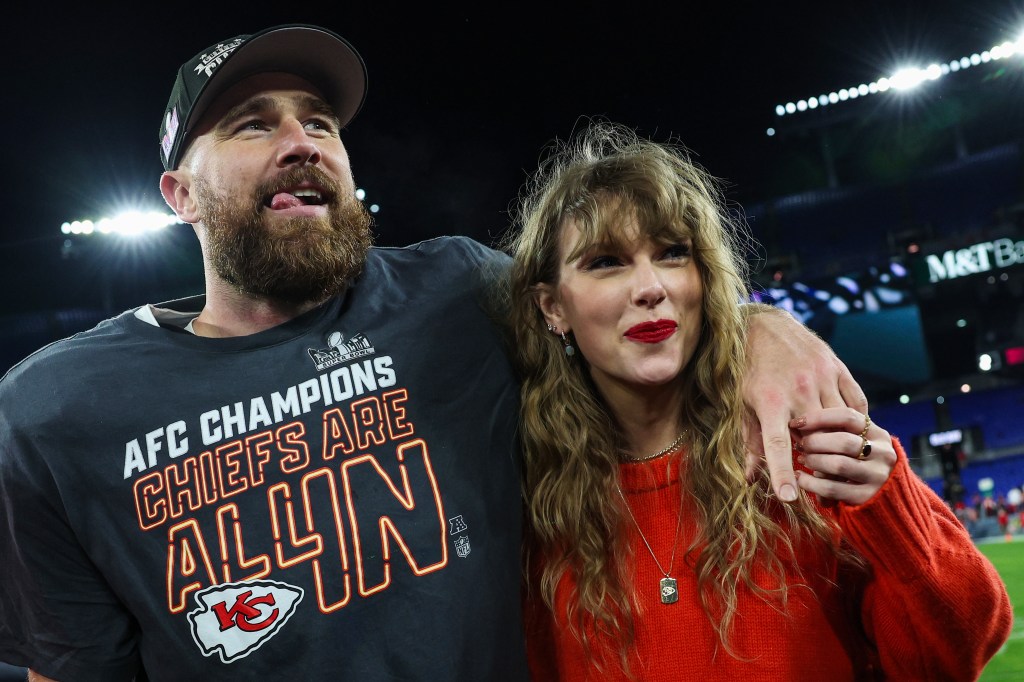 Taylor Swift and Travis Kelce in January.