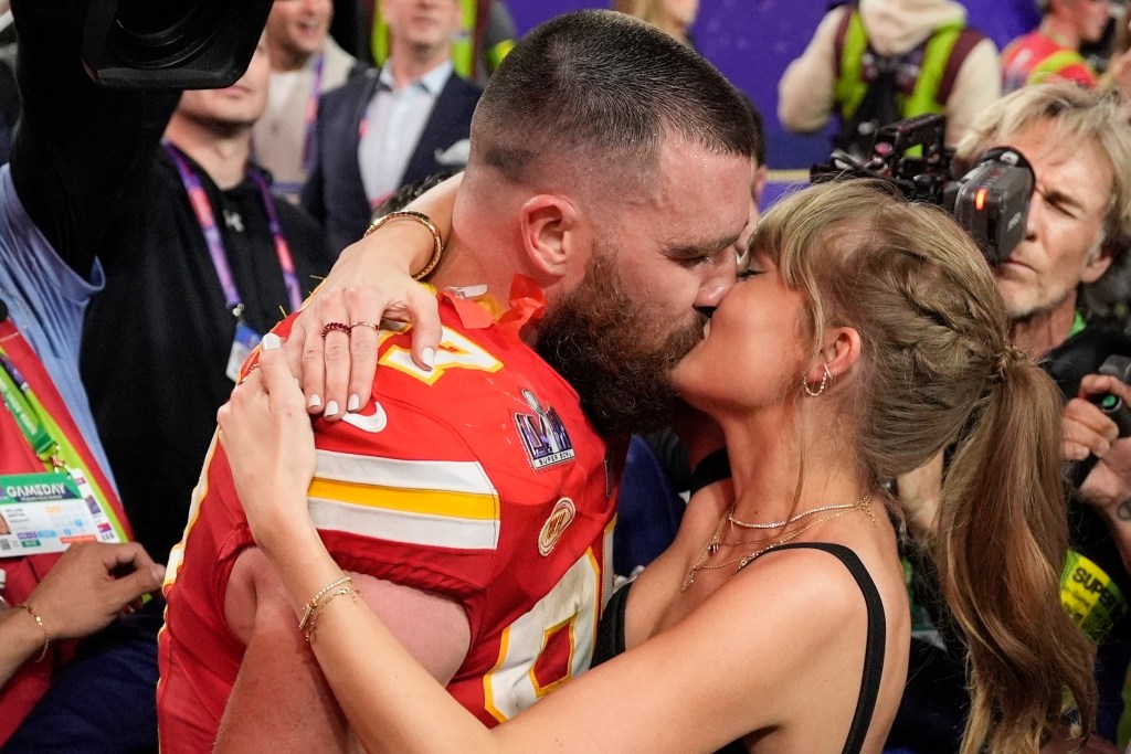 Taylor Swift and Travis Kelce at February 2024 NFL game