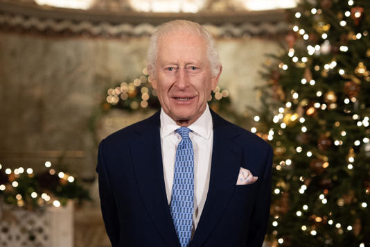 King Charles III records his Christmas message at Fitzrovia Chapel in London on Dec. 11.