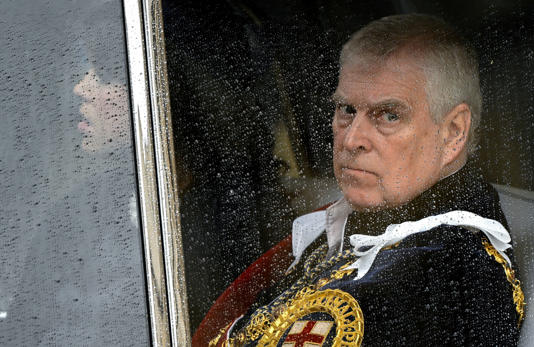 Prince Andrew leaves Westminster Abbey after the coronation ceremony of King Charles and Queen Camilla on May 6, 2023.