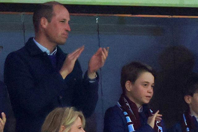 Marc Atkins/Getty Prince William, Prince of Wales and Prince George of Wales look on alongside Tyrone Mings of Aston Villa during the UEFA Europa Conference League 2023/24 Quarter-final first leg match between Aston Villa and Lille OSC at Villa Park on April 11, 2024 in Birmingham, England