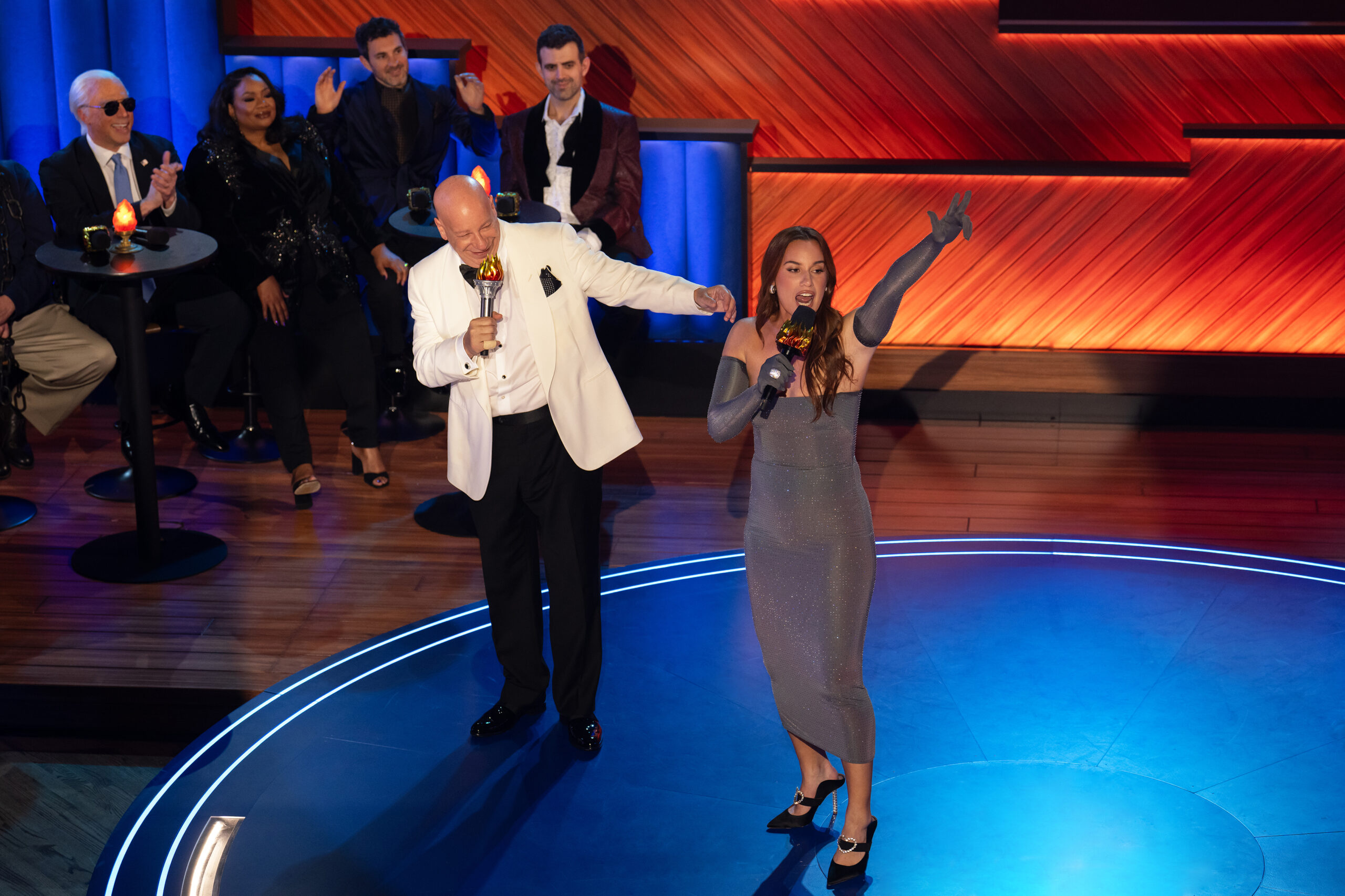 Jeff Ross  and Hannah berner on stage