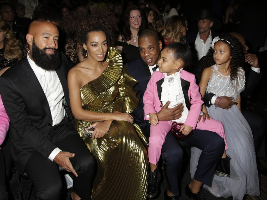 Jay-Z with Blue Ivy and Solange Knowles.