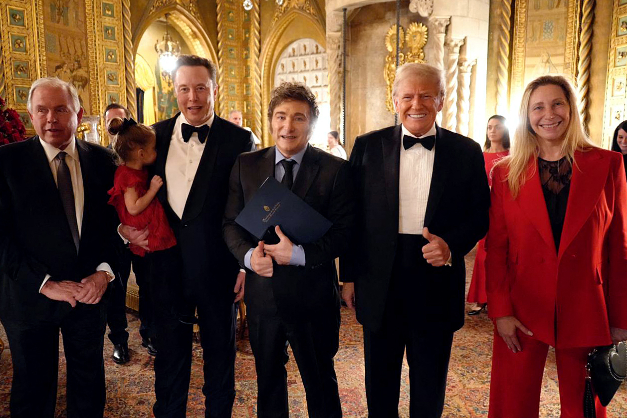 Elon Musk, Argentina's President Javier Milei, Donald Trump, and Argentina's Secretary General of the Presidency Karina Milei,