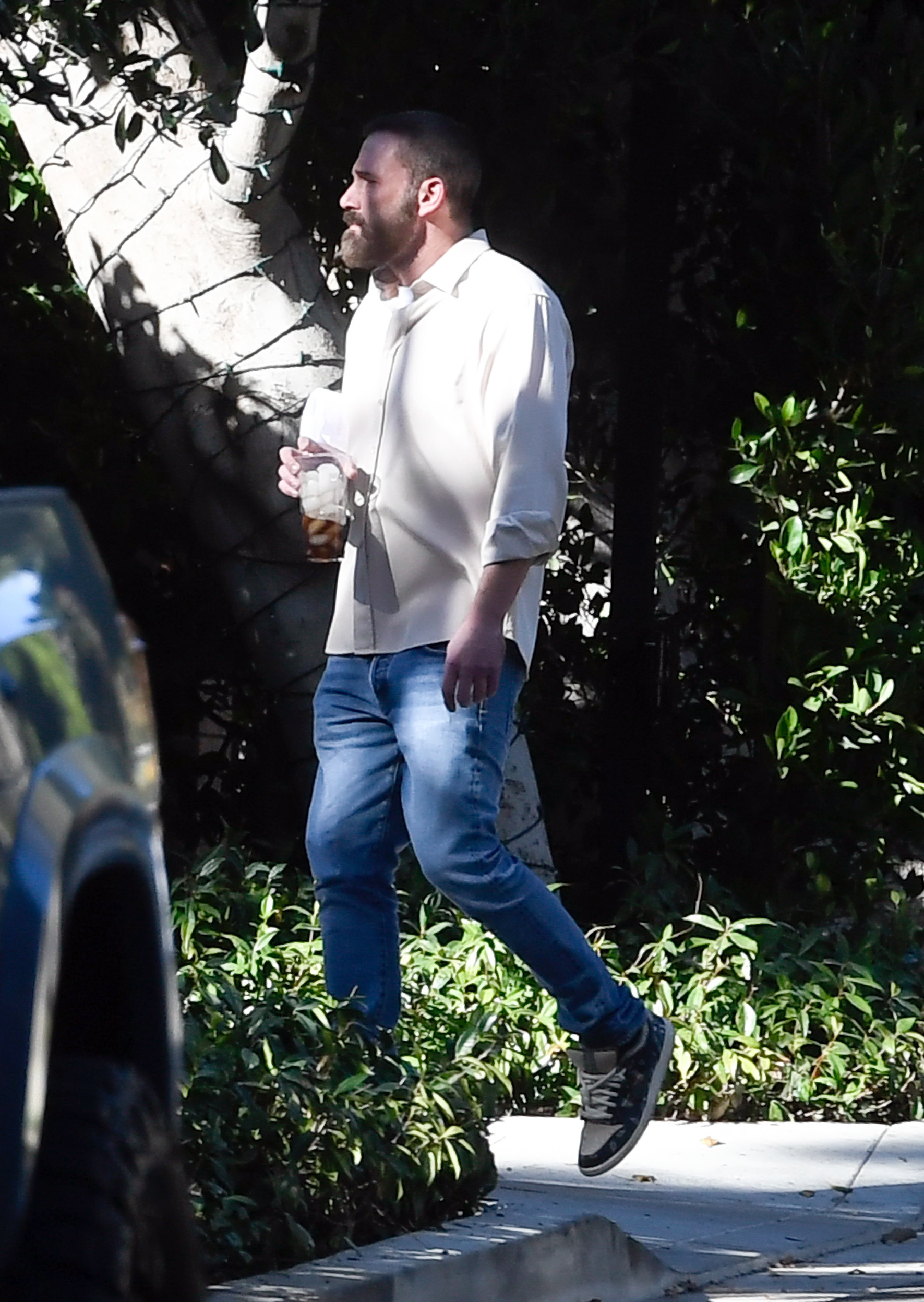 Ben Affleck walking to Jennifer Garner's house on Thanksgiving in Brentwood, Calif., in November 2024